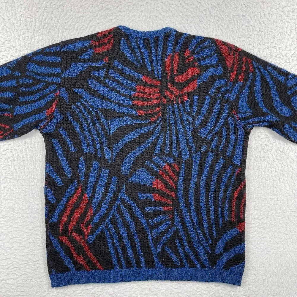 Vintage Sweater‎ Womens Large Blue Red Pullover Artsy Casual Workwear Academia